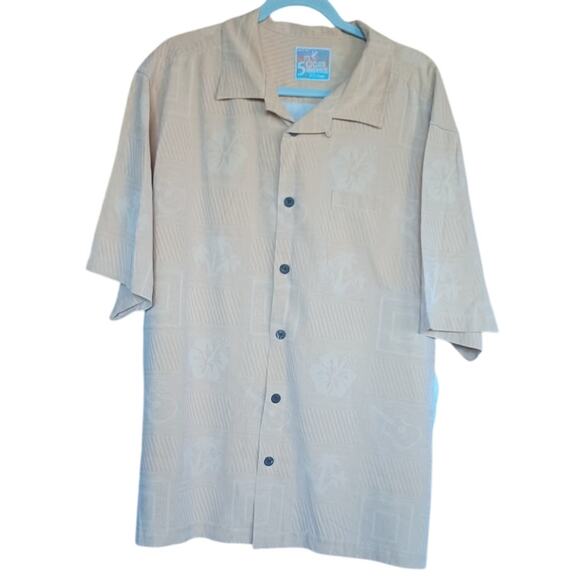 VTG 100% Silk Button Up Shirt Yellow Floral Palm Tree Embossed Pattern Men's XXL - Picture 1 of 7